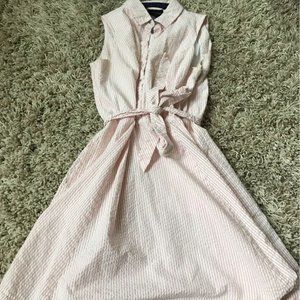 Pink Seersucker Button-Up Dress